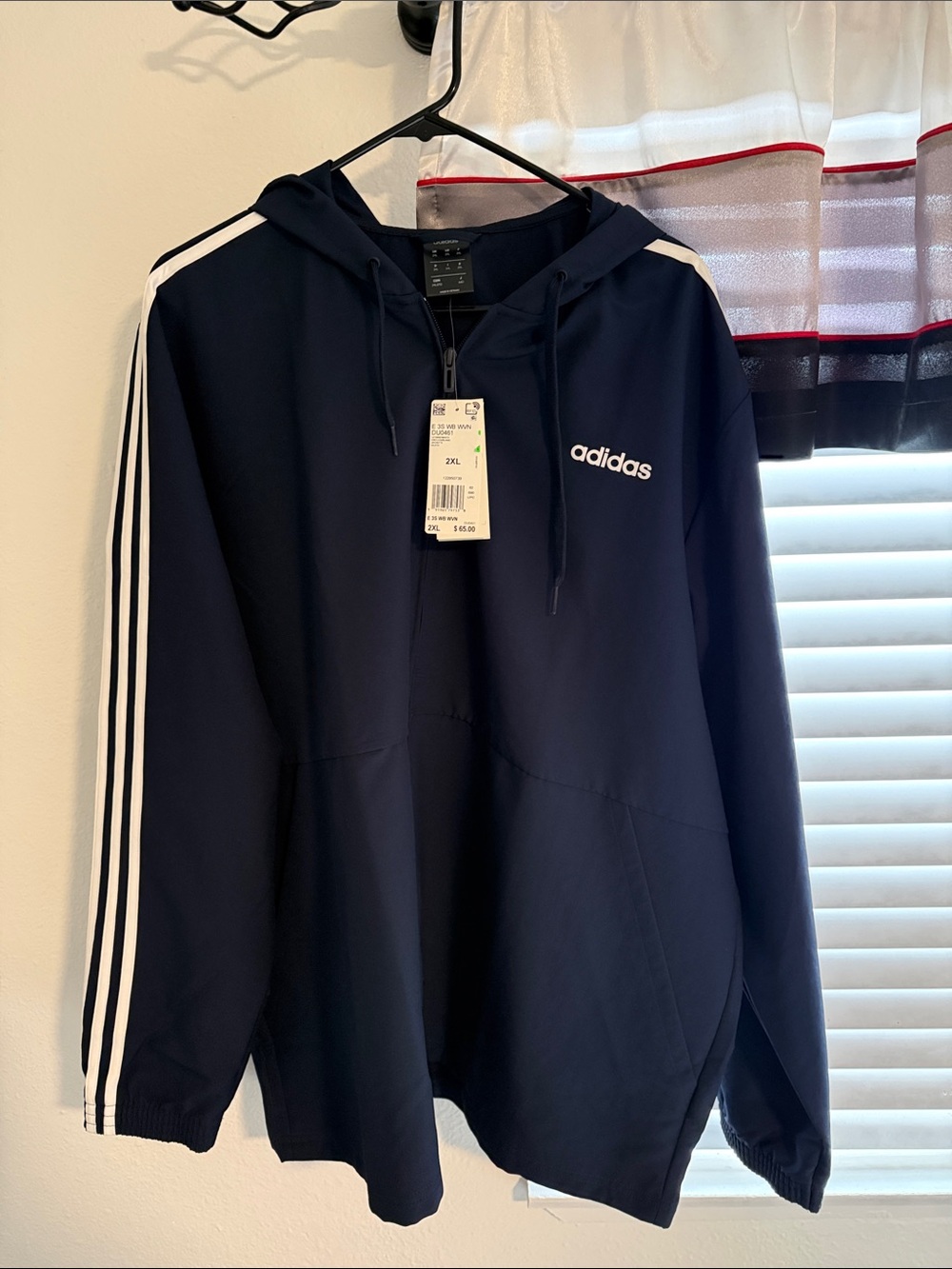 adidas Navy Hooded Pullover with White 3-Stripes